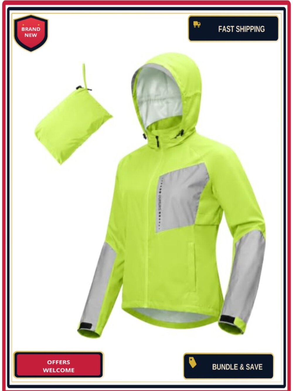 Women's Waterproof Packable Rain Jacket Hooded Cycling Running Windbreaker
